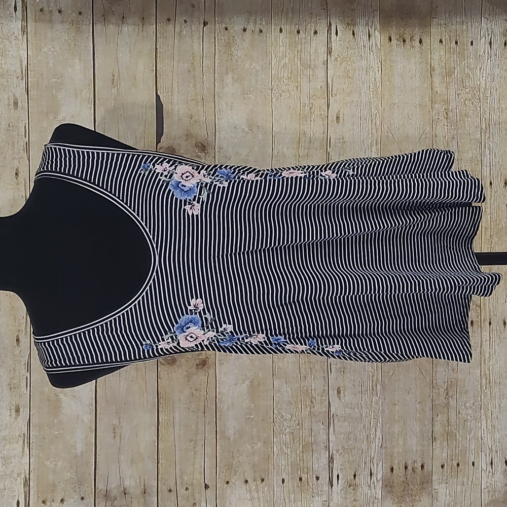 American Eagle Soft & Sexy Floral Embroidered Striped Tank